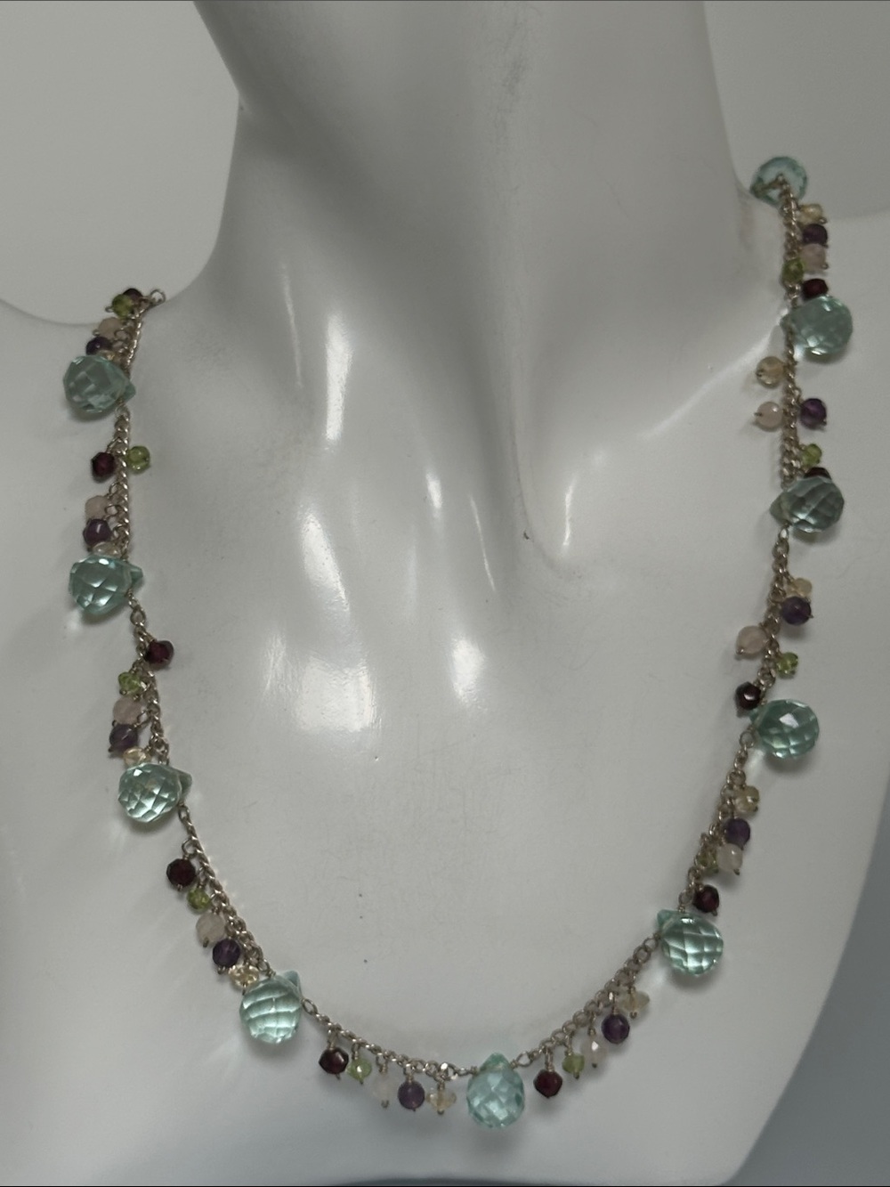Elegant 925 sterling Silver Aqua,amethyst,Garnet,Citrine Gems Necklace